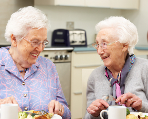 Senior Women Enjoying Meal Together At Home
