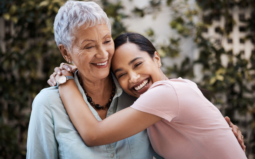 Happy, Hug And Portrait Of A Mother And Woman In A Garden On Mothers Day